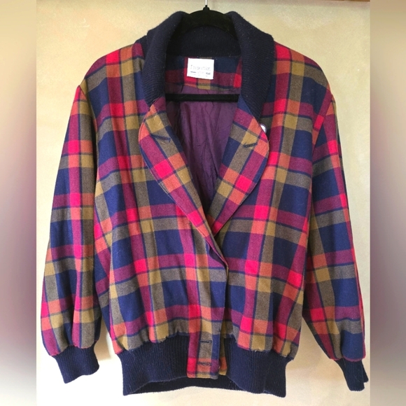Proportion Petites Jackets & Blazers - VINTAGE!! Proportion Petites | Multicolor Plaid Bomber Jacket, Size 8